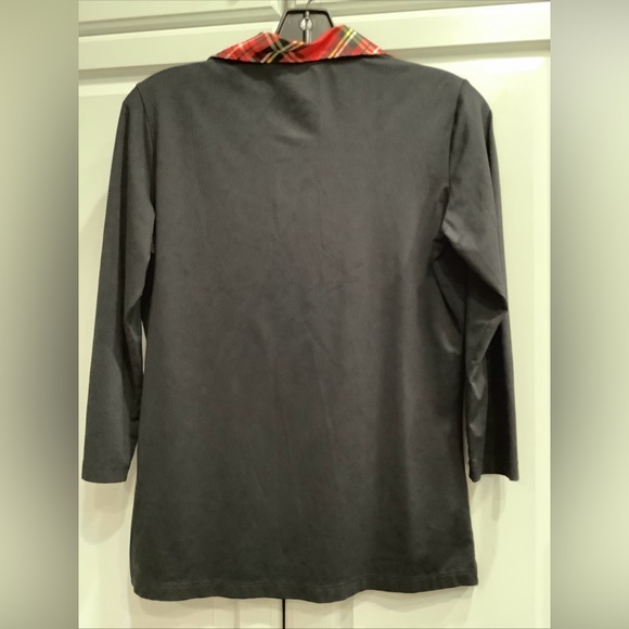 Bugatchi Womens M Black Red Striped Button 3/4 Sleeve Stretch Soft Polo Golf Top - Picture 2 of 10